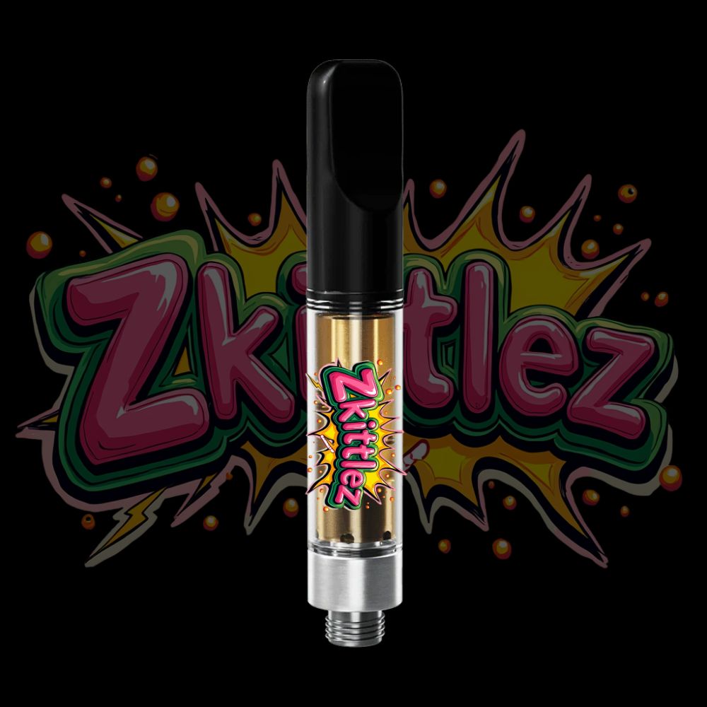 Zkittlez vape pen with colorful burst logo and rich solventless extract