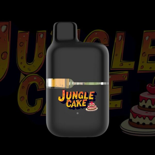 Jungle Cake vape pen with cake-themed logo on black background