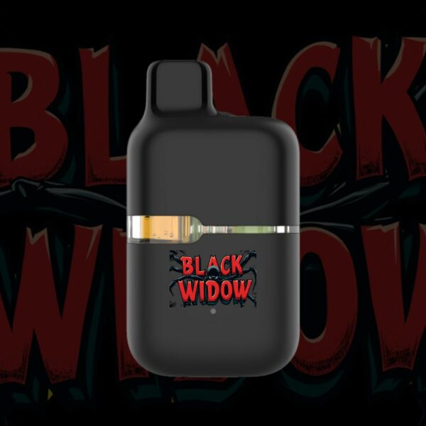 Black Widow THC vape pen with spider-themed logo and black matte casing